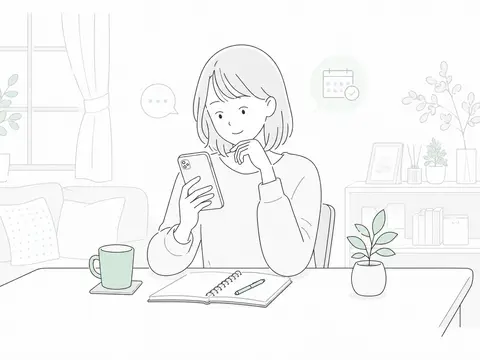 大阪市中央区でクーラに相談しながら自分のペースで考える人のイラスト