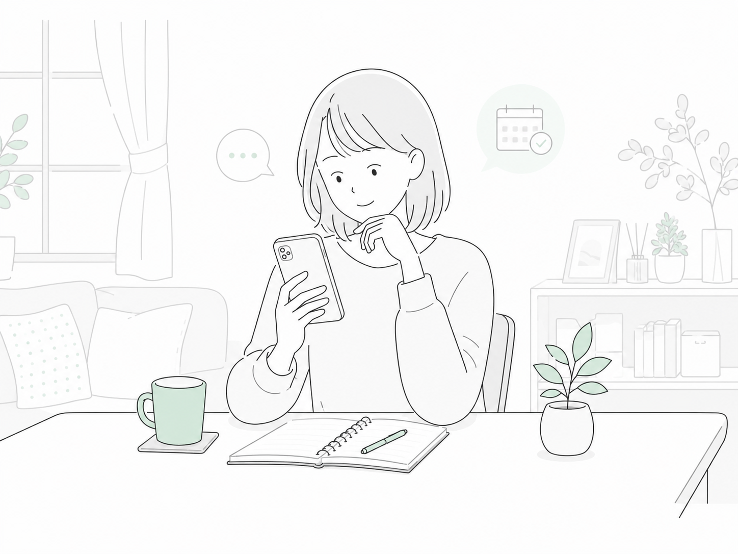 青梅市でクーラに相談しながら自分のペースで考える看護師のイラスト